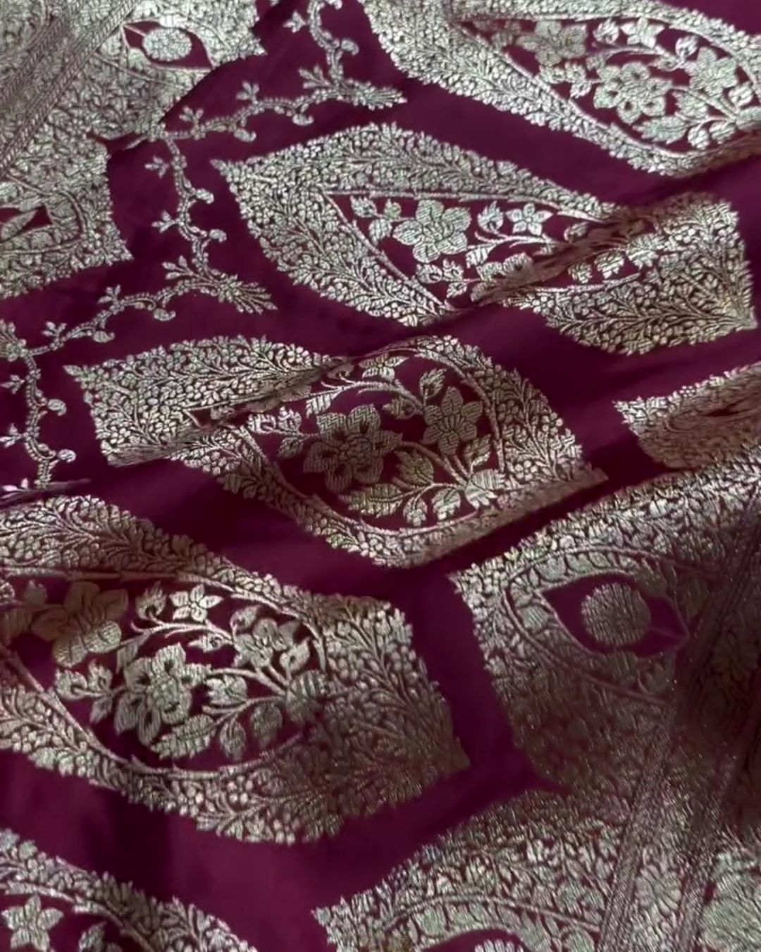 Shyamali - Deep Wine Katan Silk Saree with Zari Paisley Boota and Floral Border