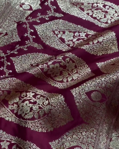 Shyamali - Deep Wine Katan Silk Saree with Zari Paisley Boota and Floral Border