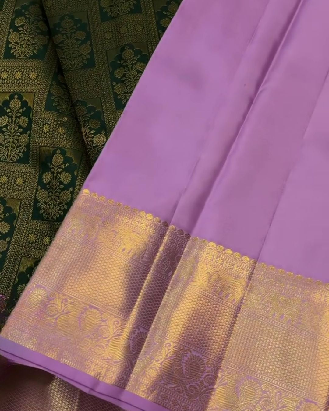 Suhasini - Dark Green Katan Silk Saree with Zari Floral Jaal and Pink Border