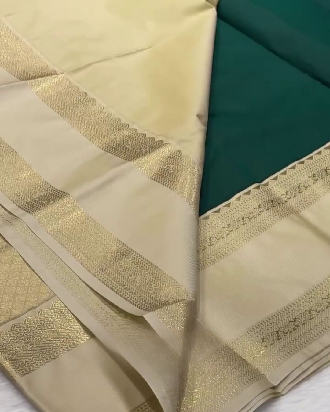 Ranjini - Bottle Green Banarasi Silk Saree with Ivory Zari Border