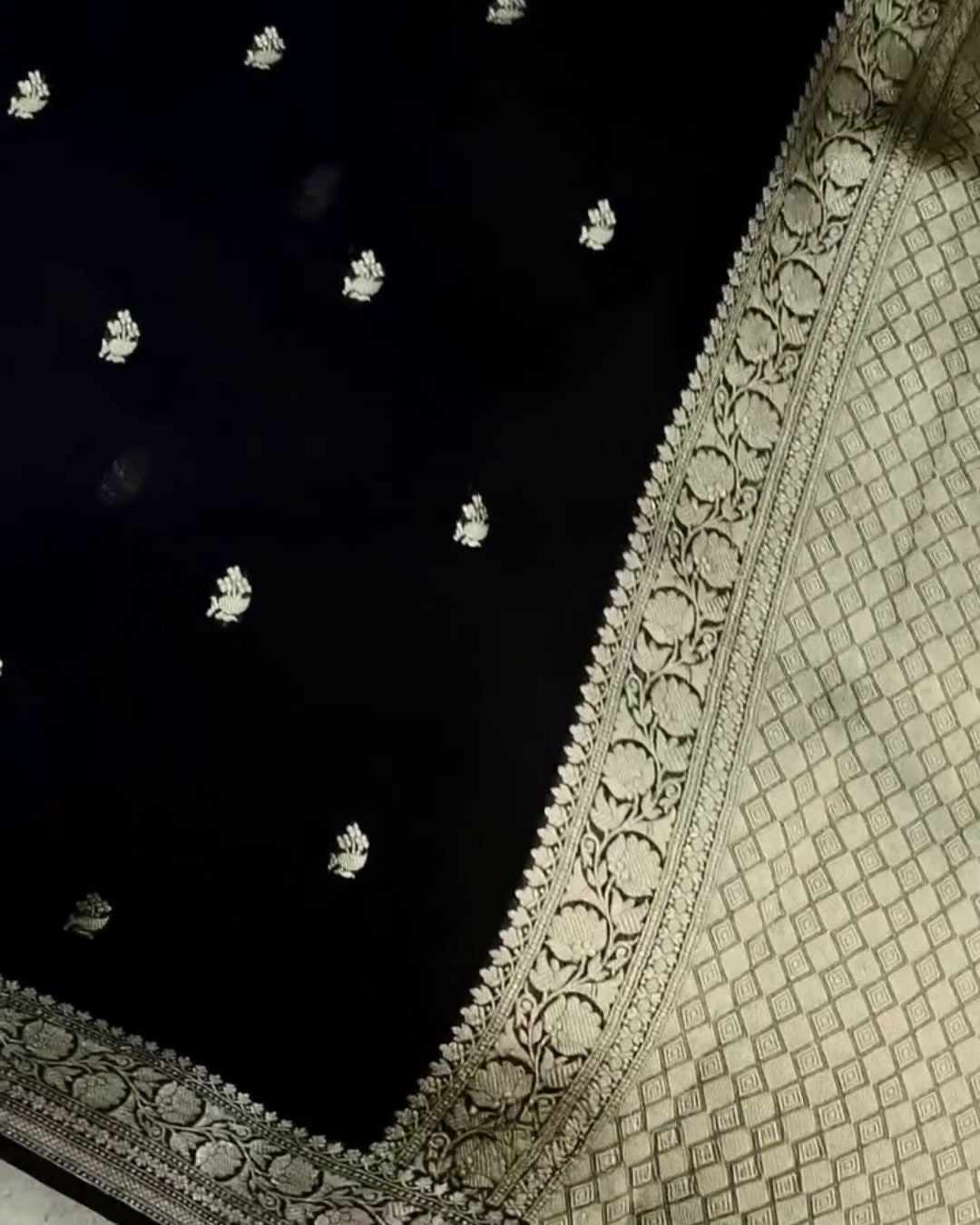 Ojaswini - Black Banarasi Silk Saree with Silver Zari Border