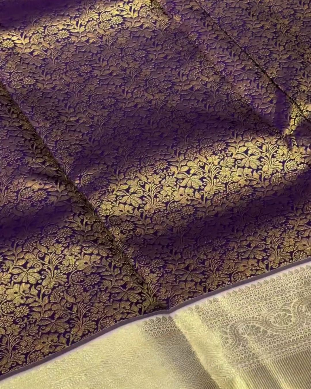 Viranjini - Antique Gold Banarasi Silk Saree with Floral Zari Border