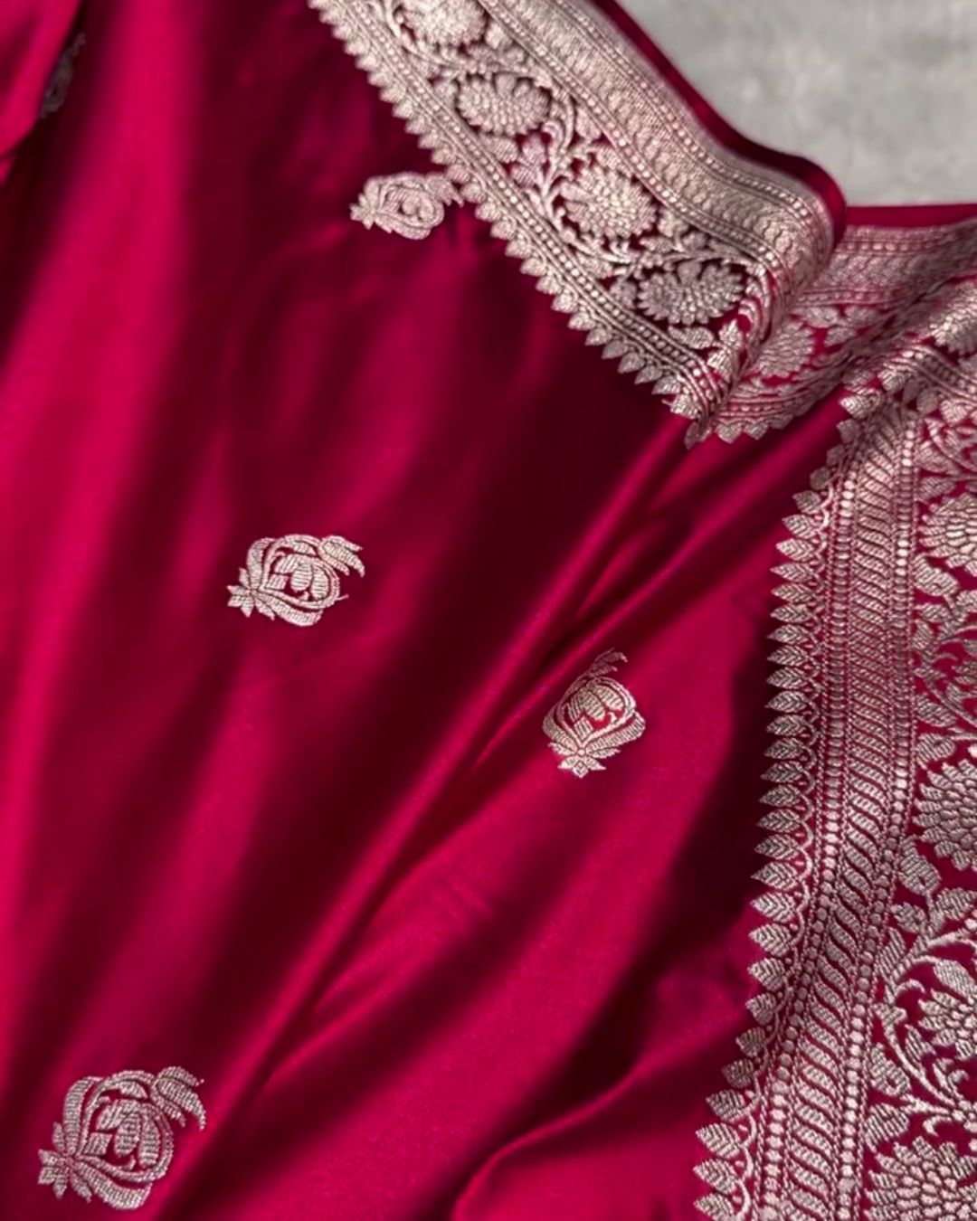 Haimavati - Rani Satin Banarasi Saree with Zari Floral Border