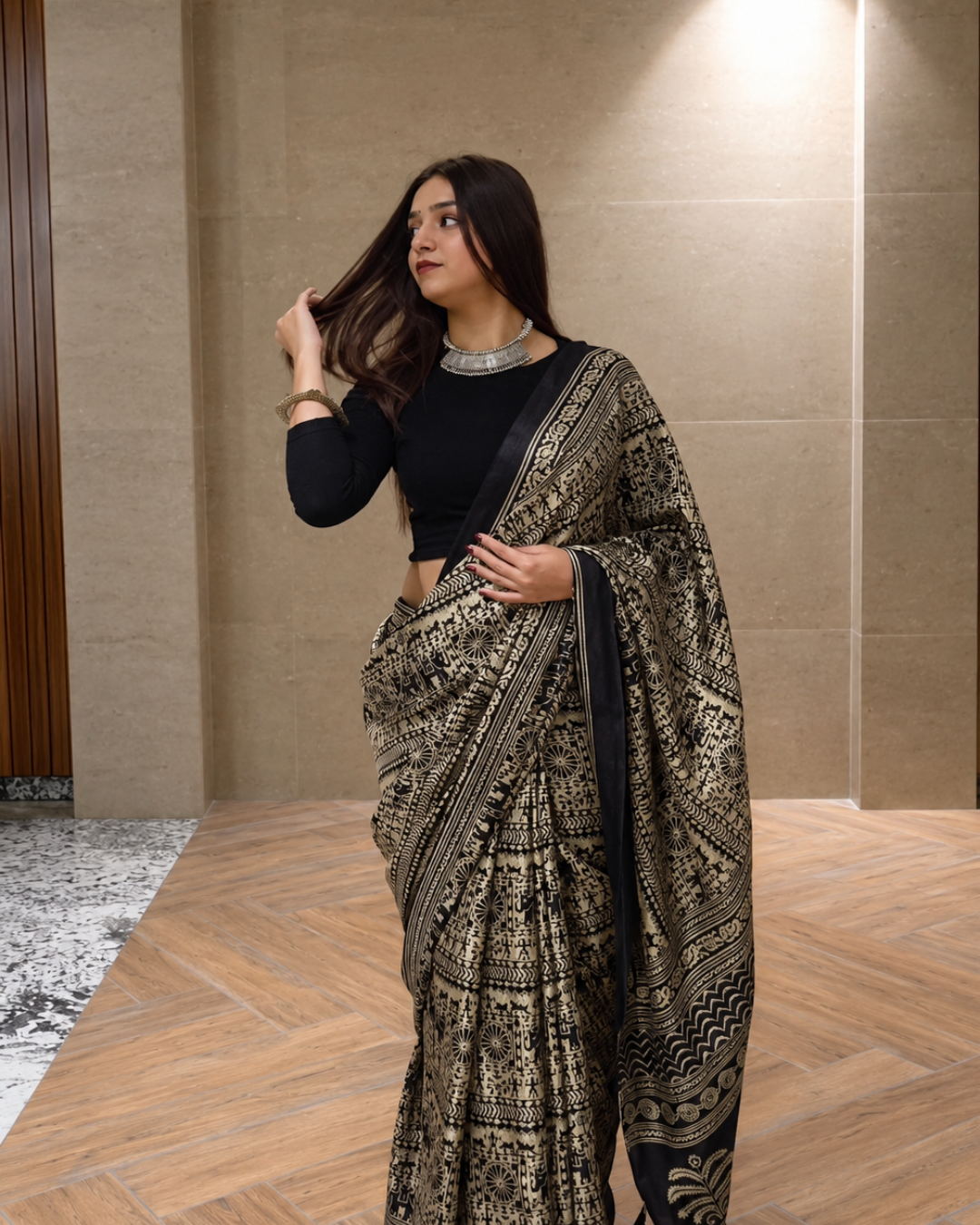 Archna - Midnight Black Heritage Gold Saree