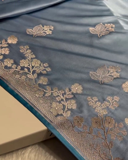 Anvitha - Steel Blue Heritage Silk Saree