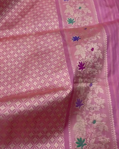 Dipali - Old Rose Pink Banarasi Silk Saree with Multicolour Zari Border