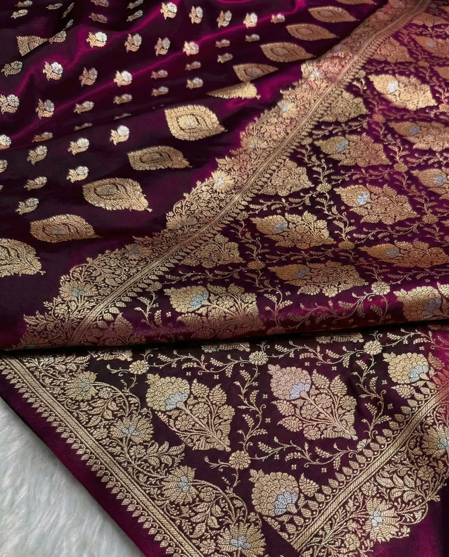 Vilina - banarasi satin silk meena boota saree in rich maroon shades