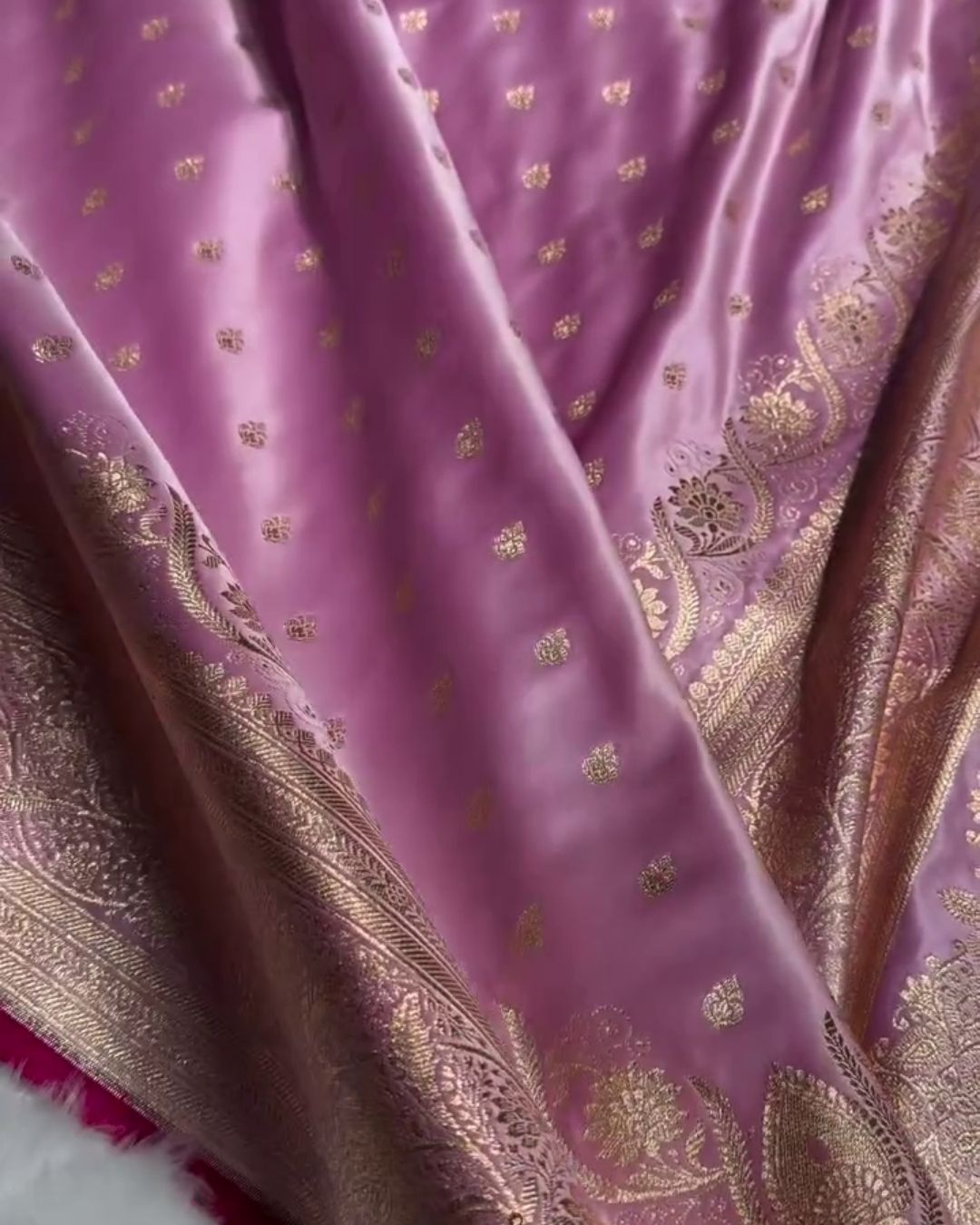 Anvaya-Soft Lavender Semi Katan Silk Saree with Zari Booti & Floral Border