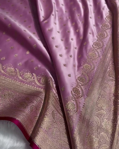 Anvaya-Soft Lavender Semi Katan Silk Saree with Zari Booti & Floral Border