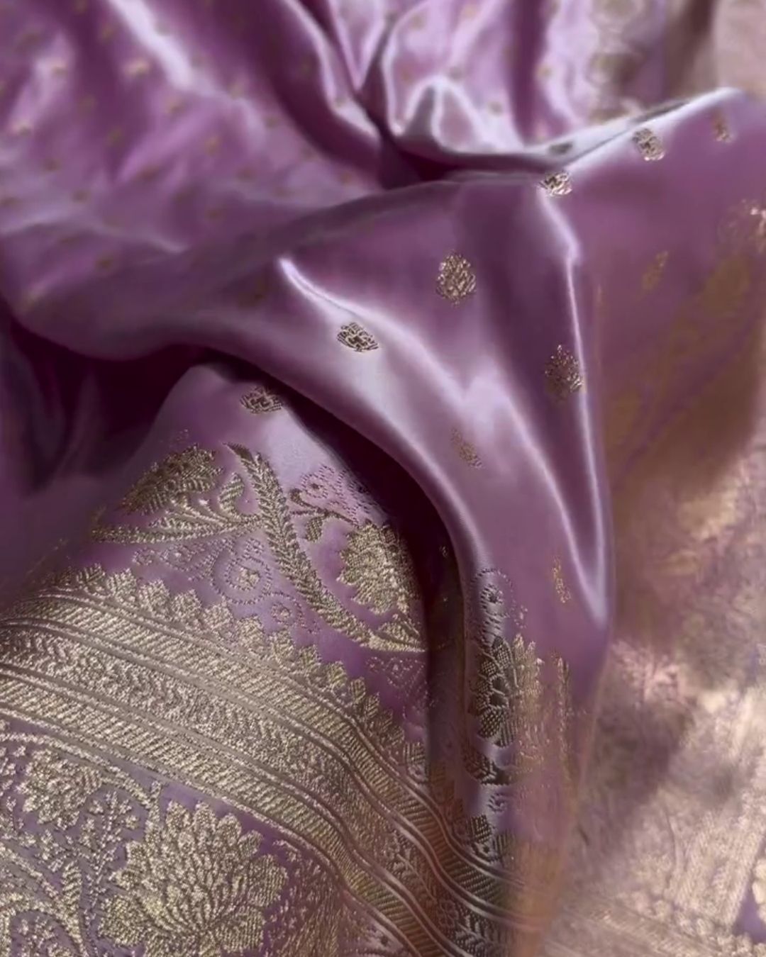 Anvaya-Soft Lavender Semi Katan Silk Saree with Zari Booti & Floral Border
