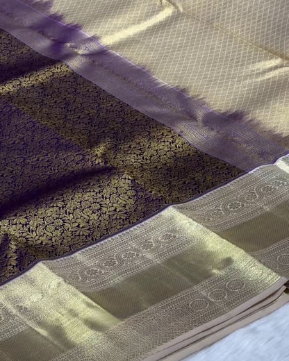 Viranjini - Antique Gold Banarasi Silk Saree with Floral Zari Border