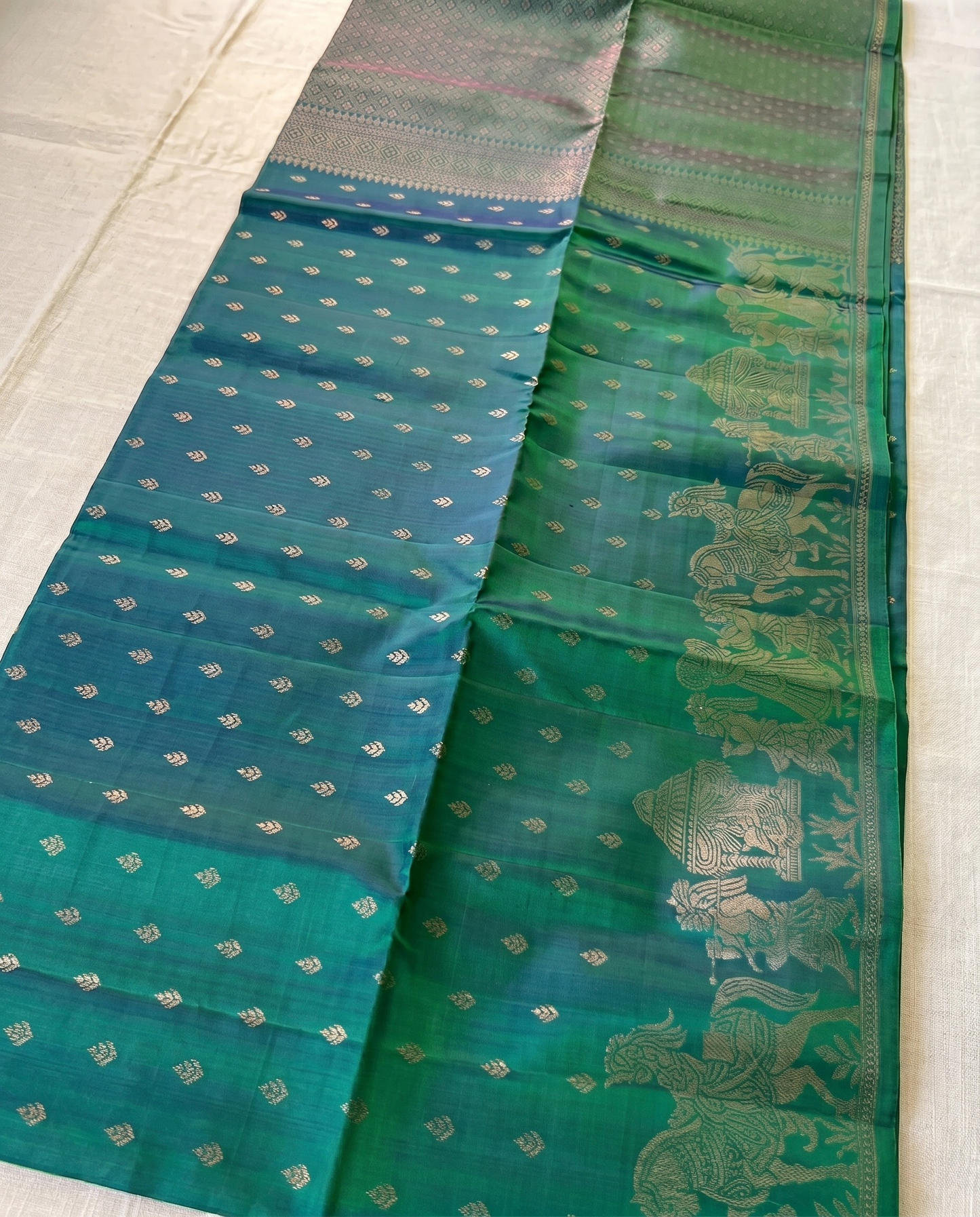 Minaxi - Peacock Green Temple Zari Silk Saree