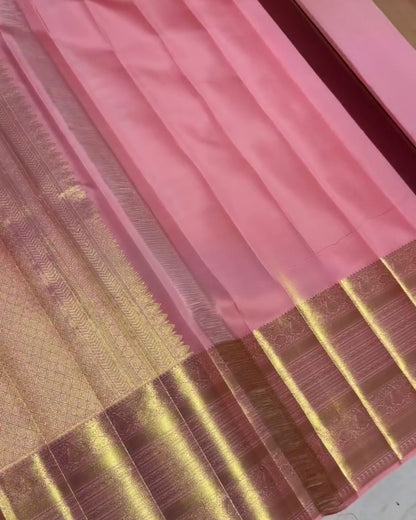 Anitha - Maroon Kanchipuram Silk Saree with Zari Peacock Weave and Pink Border