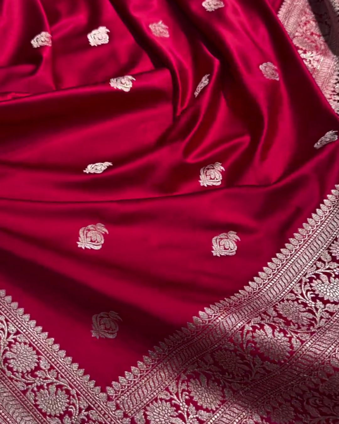 Haimavati - Rani Satin Banarasi Saree with Zari Floral Border