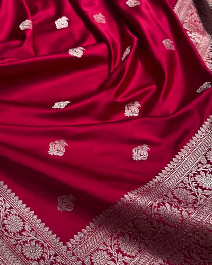 Haimavati - Rani Satin Banarasi Saree with Zari Floral Border