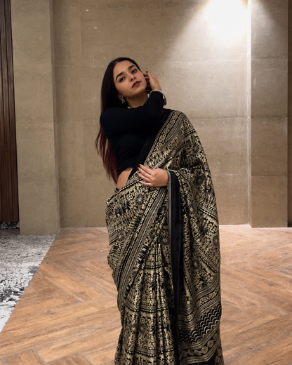 Archna - Midnight Black Heritage Gold Saree