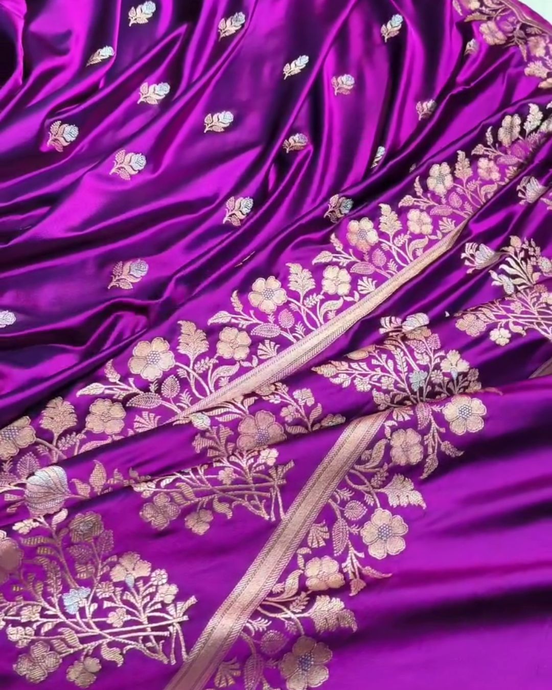Bhumi - Deep Purple Banarasi Silk Saree with Floral Zari Border