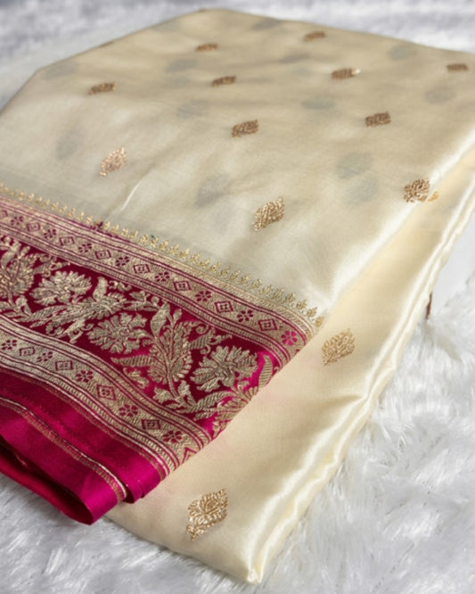 Hitakshi - Ivory Banarasi Silk Blend Wedding Saree