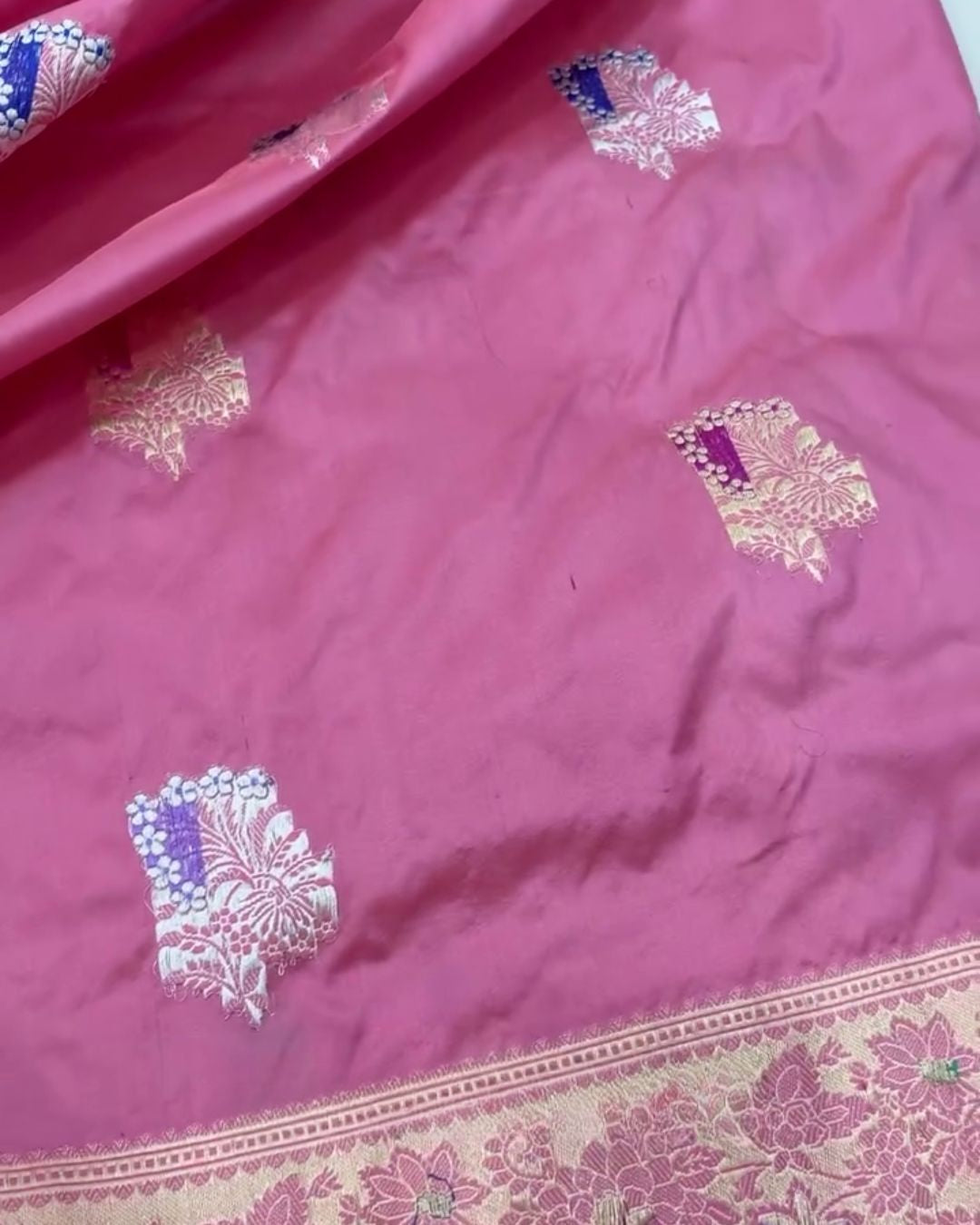 Dipali - Old Rose Pink Banarasi Silk Saree with Multicolour Zari Border
