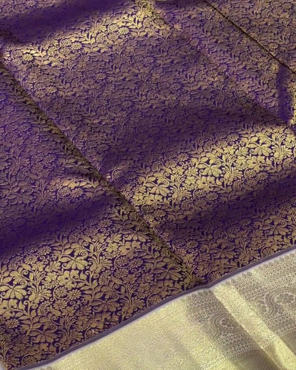 Viranjini - Antique Gold Banarasi Silk Saree with Floral Zari Border