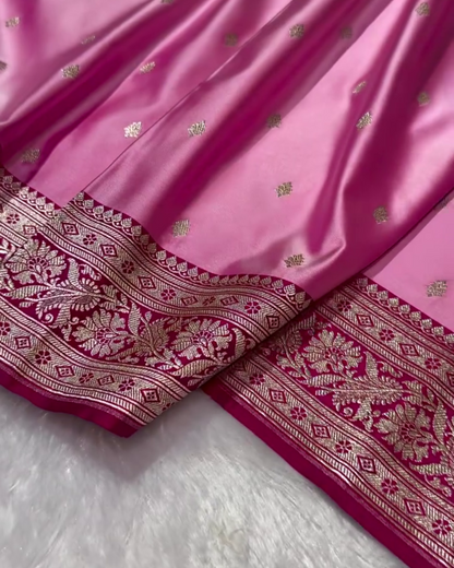 Tanirika - Pink Mashru Silk Saree with Golden Zari Butta & Royal Woven Pallu