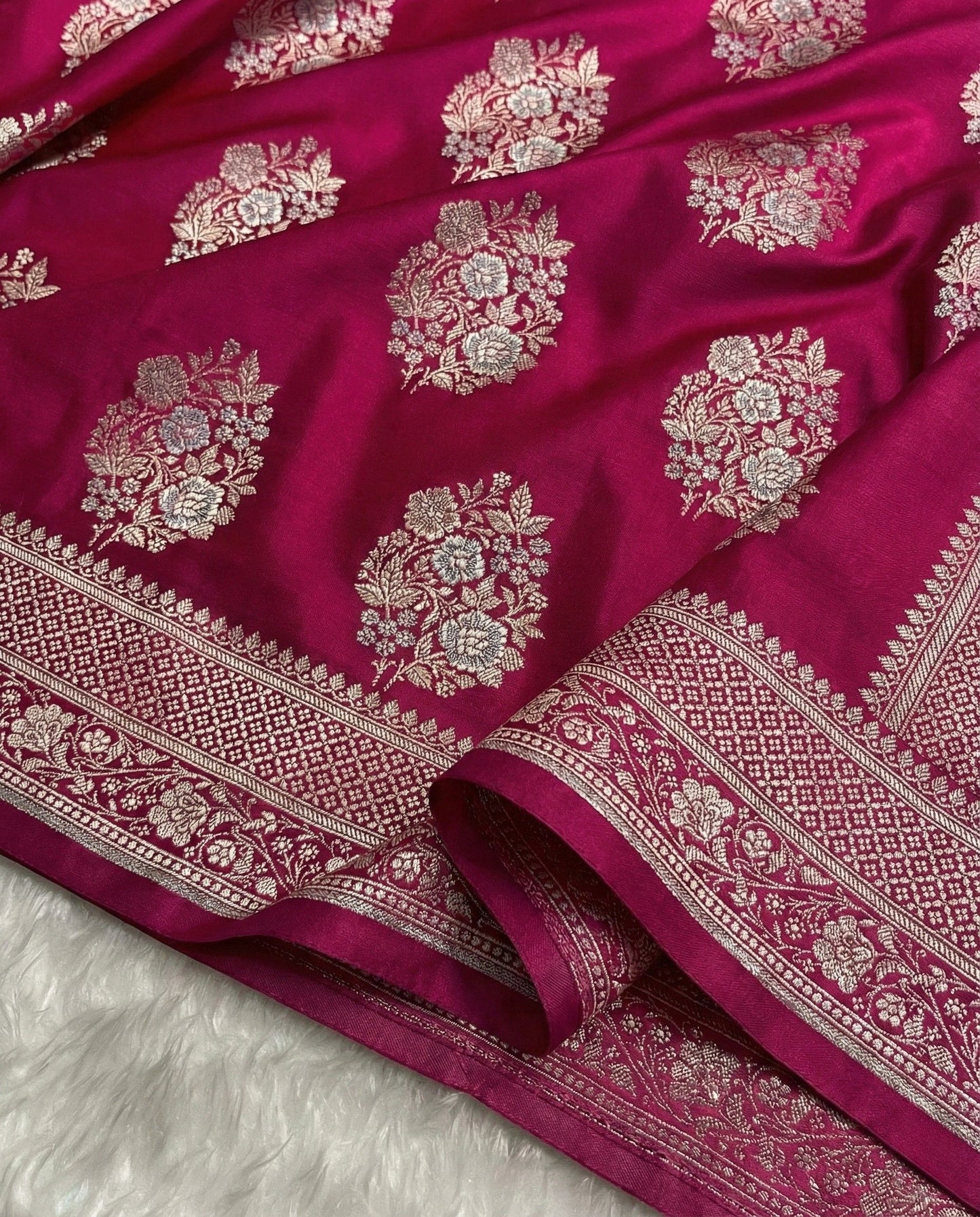 Sita - Rani Shade Banarasi Satin Saree with Meenakari Boota