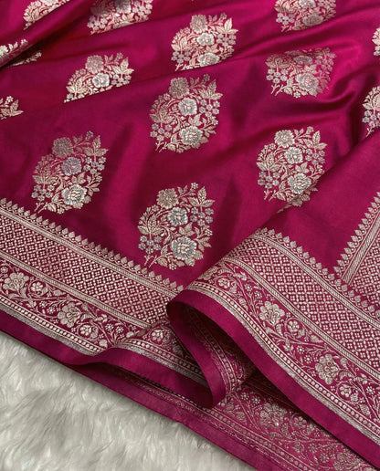 Sita - Rani Shade Banarasi Satin Saree with Meenakari Boota