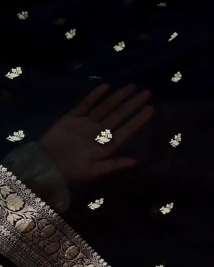 Ojaswini - Black Banarasi Silk Saree with Silver Zari Border