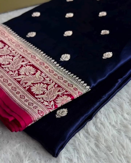 Tanvi - Blue Silver Zari Banarasi Saree