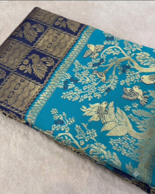 Hemali - Elegant Peacock Banarasi Bird Zari Saree