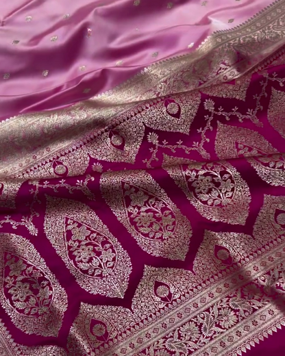 Tanirika - Pink Mashru Silk Saree with Golden Zari Butta & Royal Woven Pallu