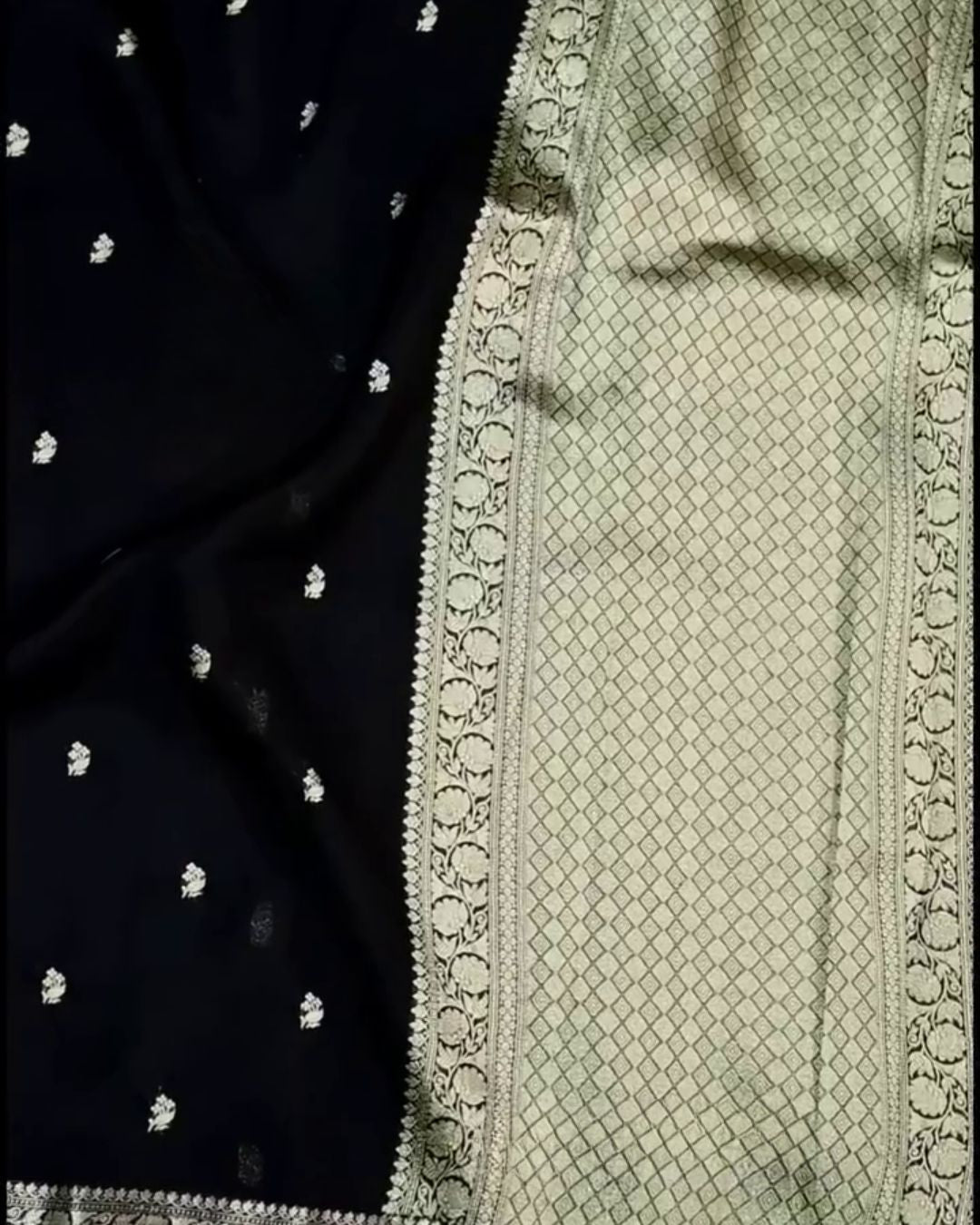 Ojaswini - Black Banarasi Silk Saree with Silver Zari Border