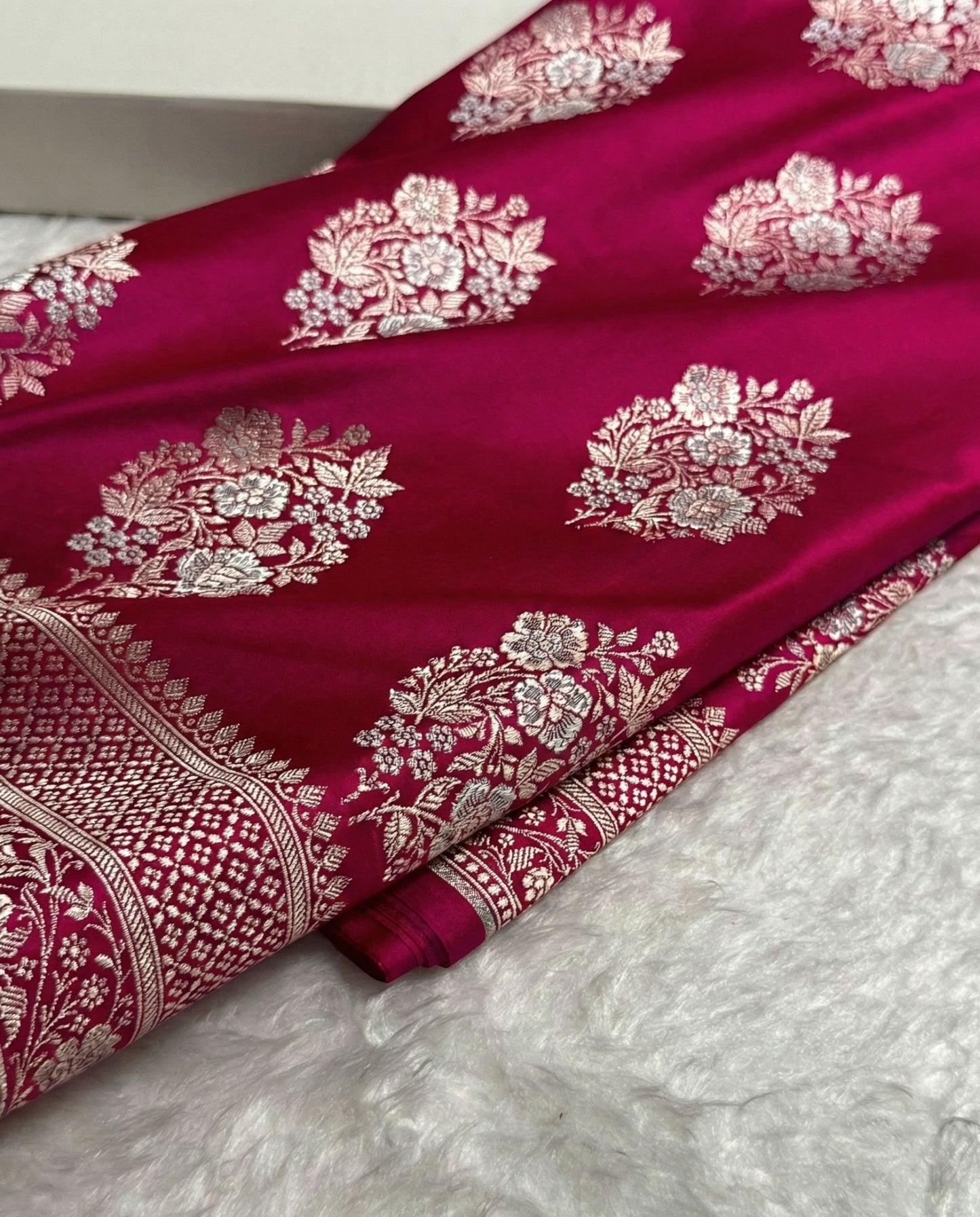 Sita - Rani Shade Banarasi Satin Saree with Meenakari Boota
