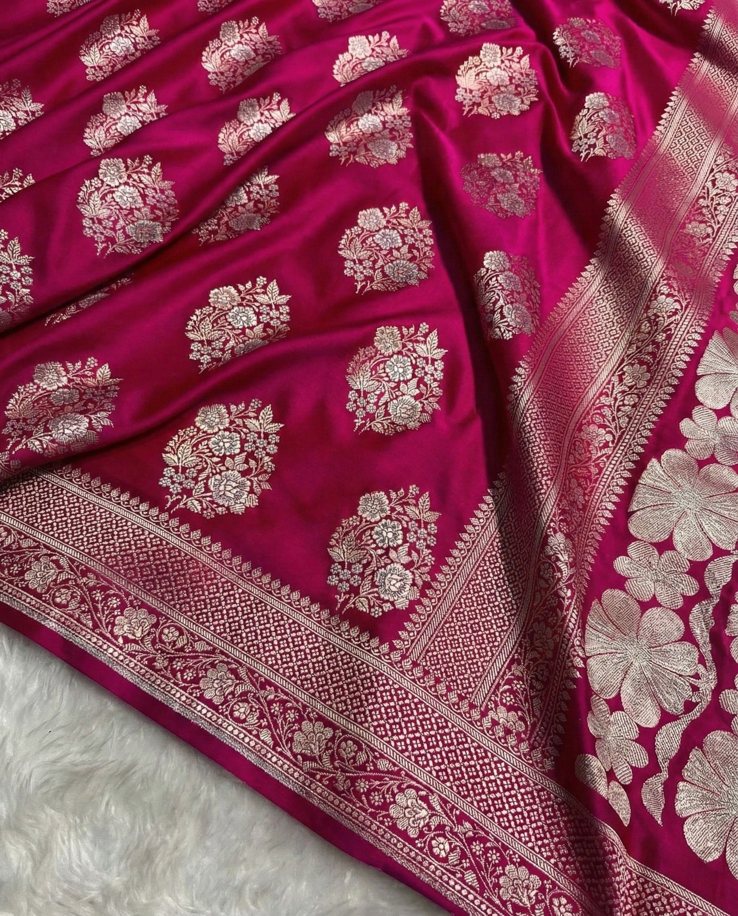 Sita - Rani Shade Banarasi Satin Saree with Meenakari Boota