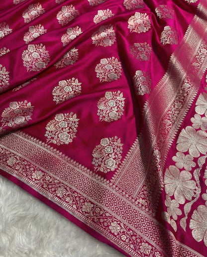 Sita - Rani Shade Banarasi Satin Saree with Meenakari Boota