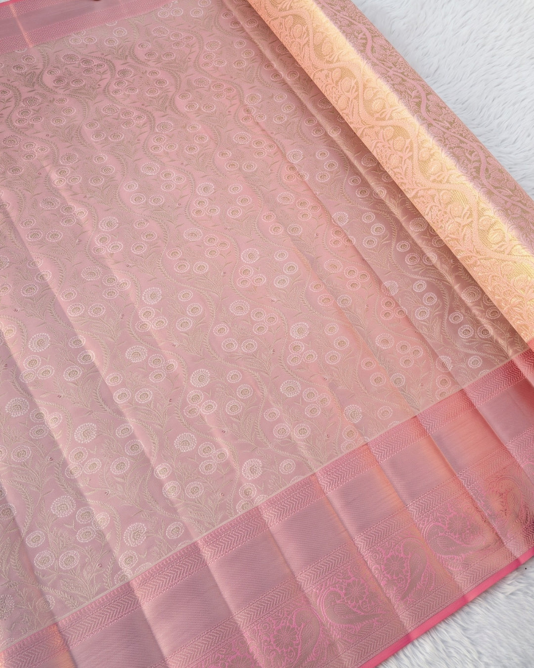 Gresha - Blush Pink Floral Zari Kanjivaram Silk Saree