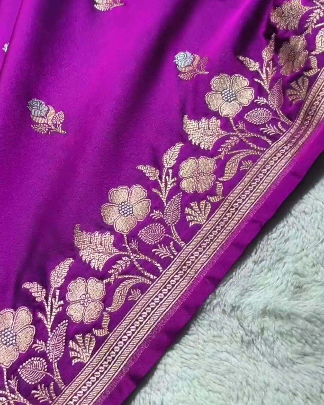 Bhumi - Deep Purple Banarasi Silk Saree with Floral Zari Border