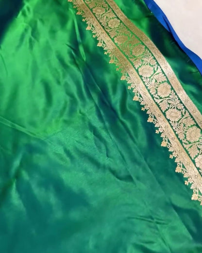 Asmita - Emerald Green Banarasi Silk Saree with Heavy Zari Jaal Border