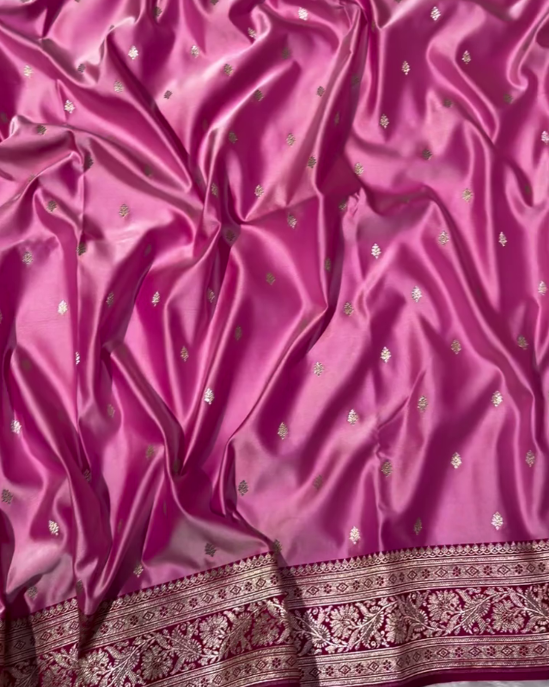 Tanirika - Pink Mashru Silk Saree with Golden Zari Butta & Royal Woven Pallu