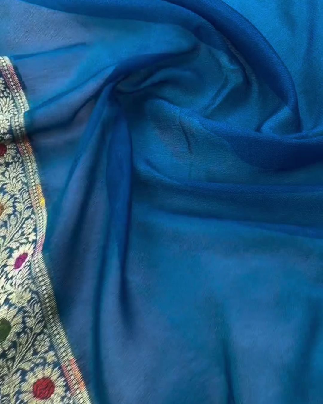 Priya - Teal Blue Banarasi Silk Saree with Floral Zari Border