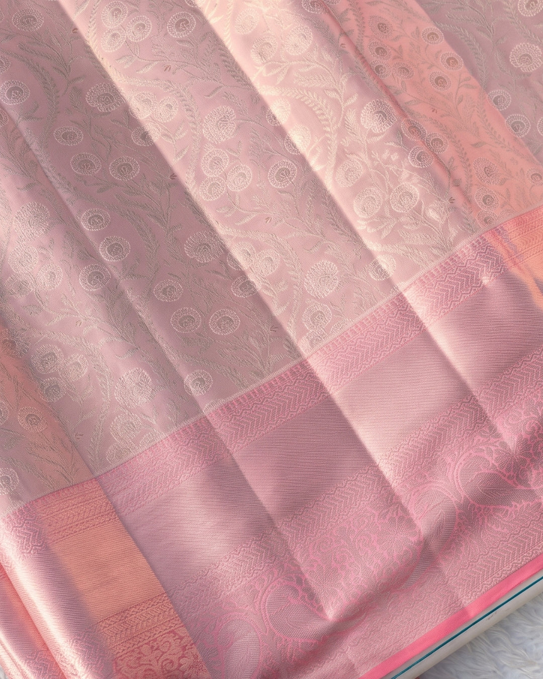Gresha - Blush Pink Floral Zari Kanjivaram Silk Saree