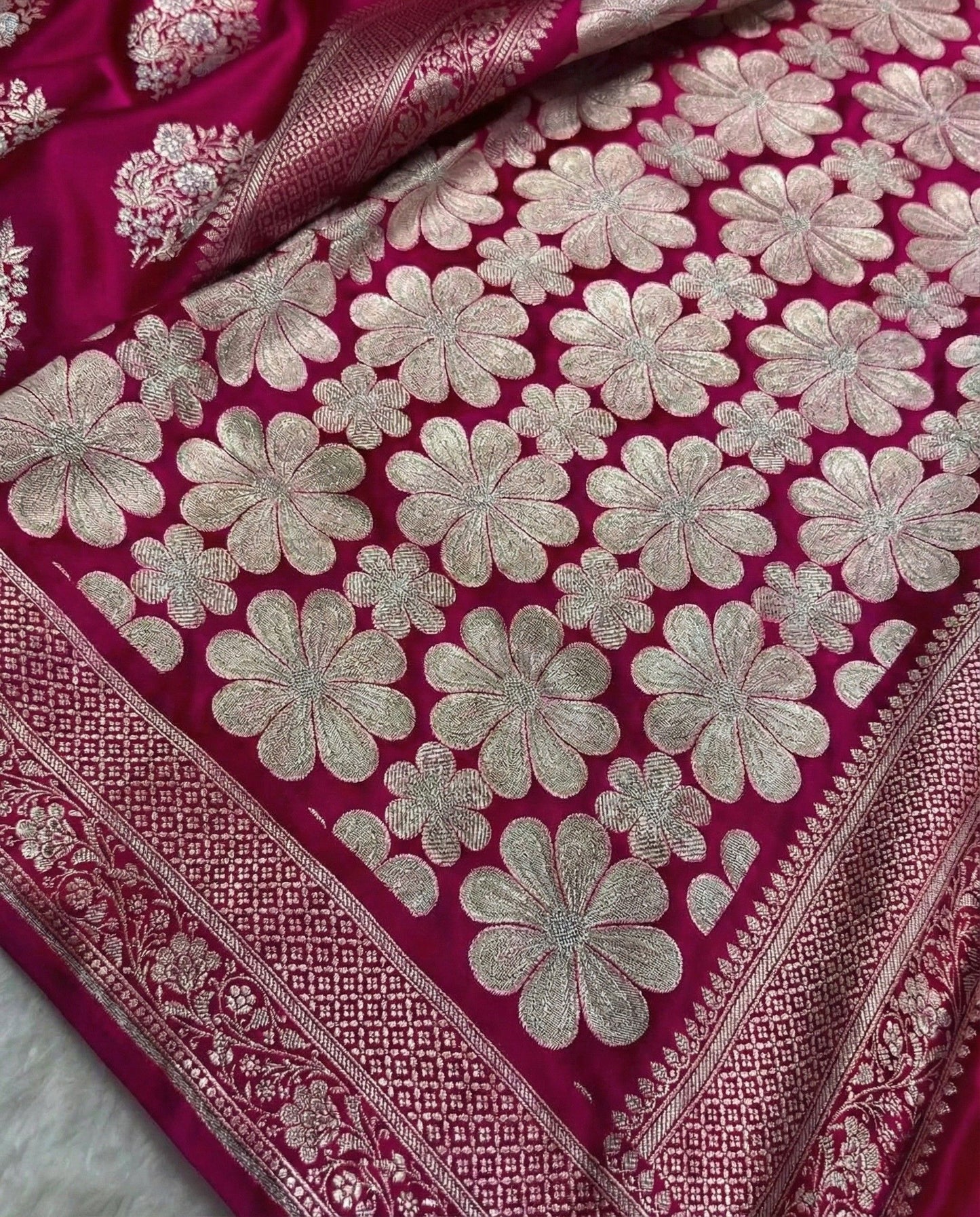 Sita - Rani Shade Banarasi Satin Saree with Meenakari Boota