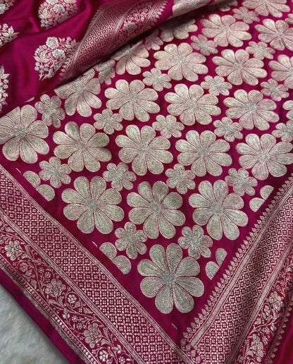 Sita - Rani Shade Banarasi Satin Saree with Meenakari Boota
