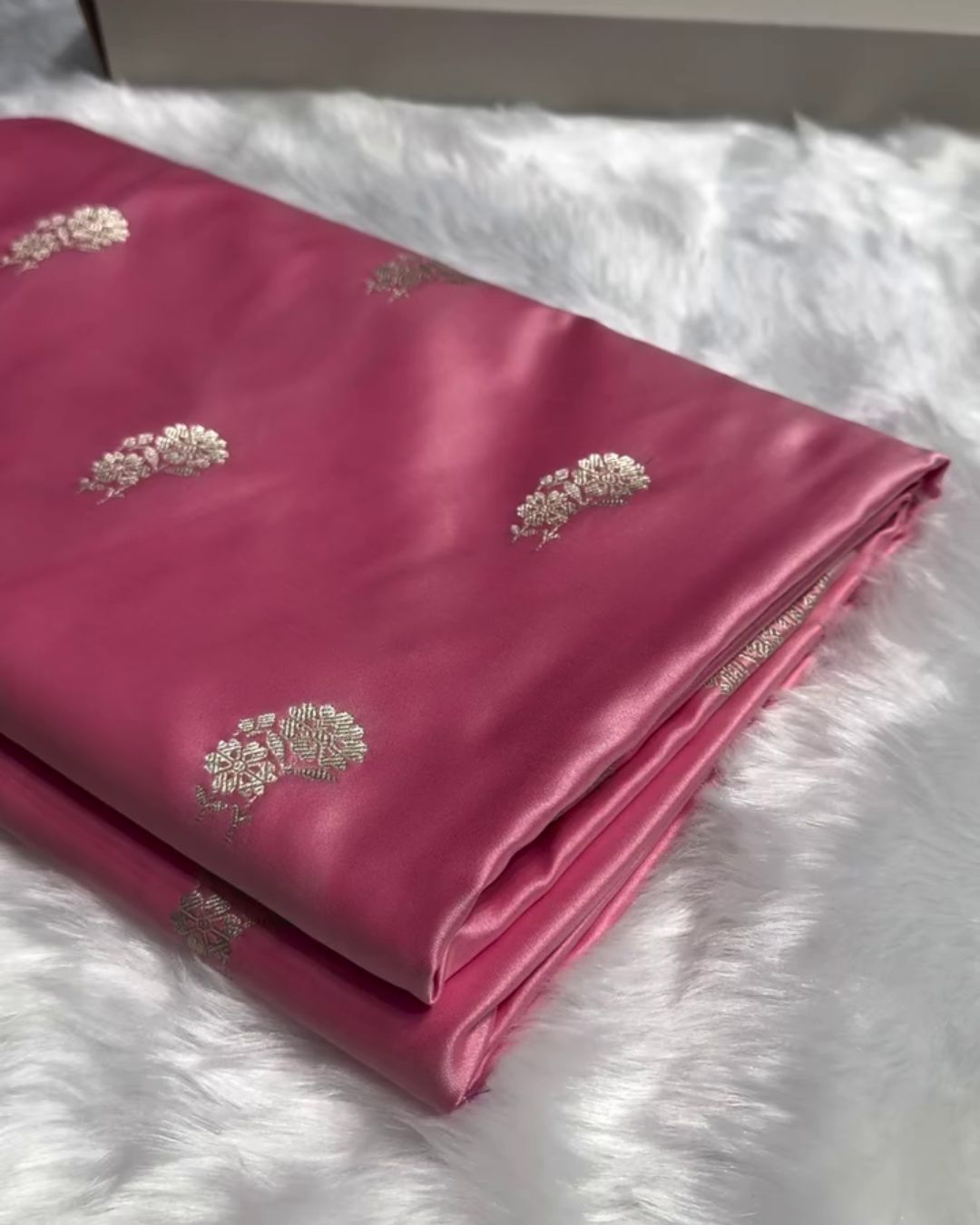 Aadhya - Pink Satin Silk Saree with Zari Floral Weave and Silver Border