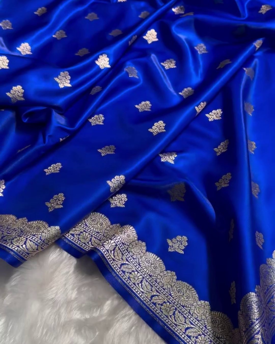 Aarika - Royal Blue Katan Silk Saree with Zari Floral Booti and Traditional Border