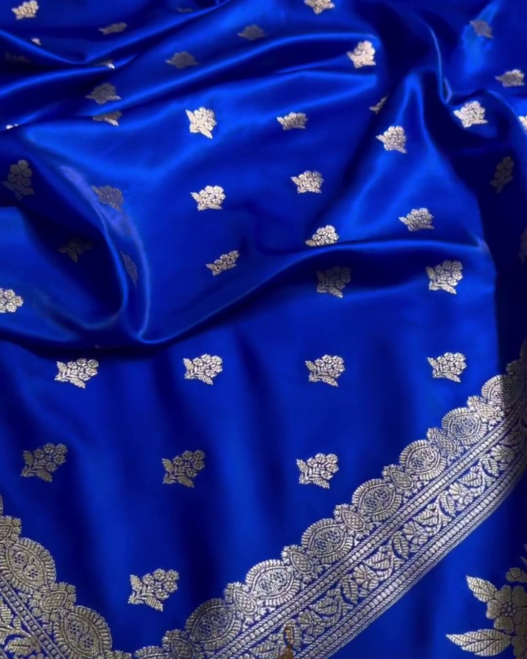 Aarika - Royal Blue Katan Silk Saree with Zari Floral Booti and Traditional Border