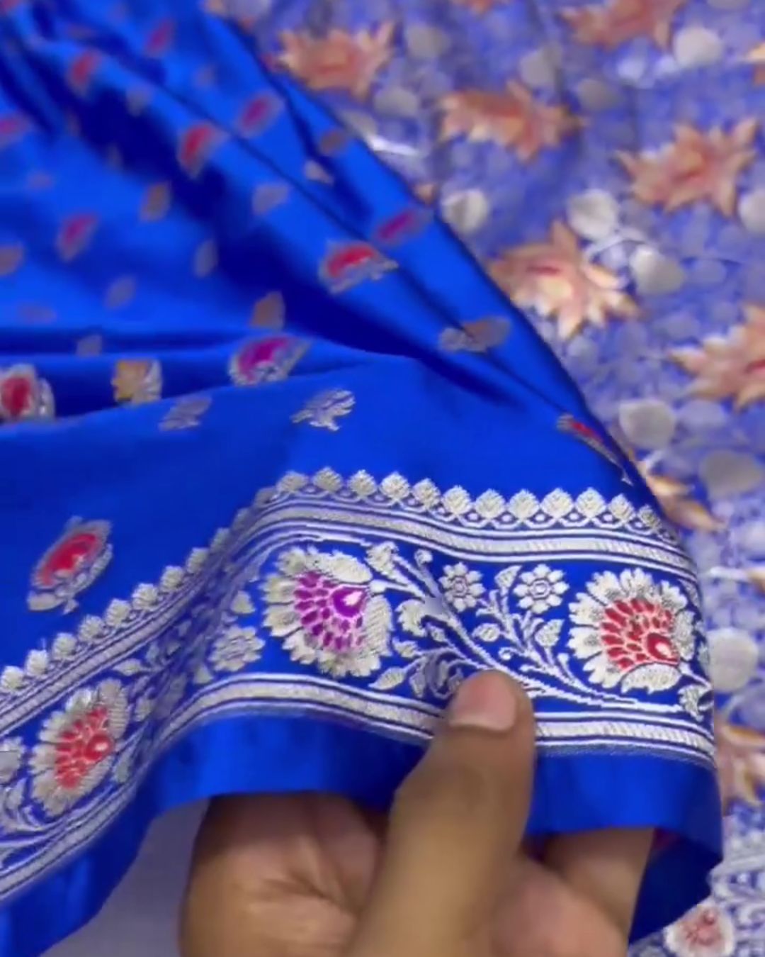 Advika - Royal Blue Katan Silk Saree with Zari Floral Weave and Contrast Border