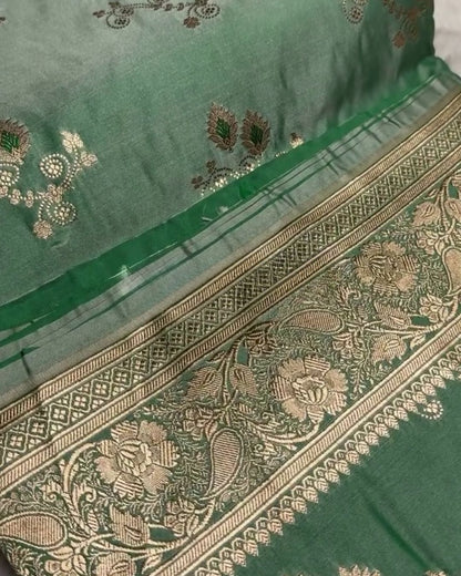 Bahula - Mint Green Banarasi Silk Saree with Zari Floral Weave