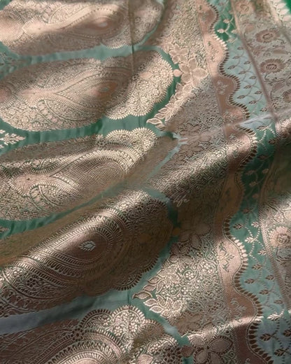 Bahula - Mint Green Banarasi Silk Saree with Zari Floral Weave