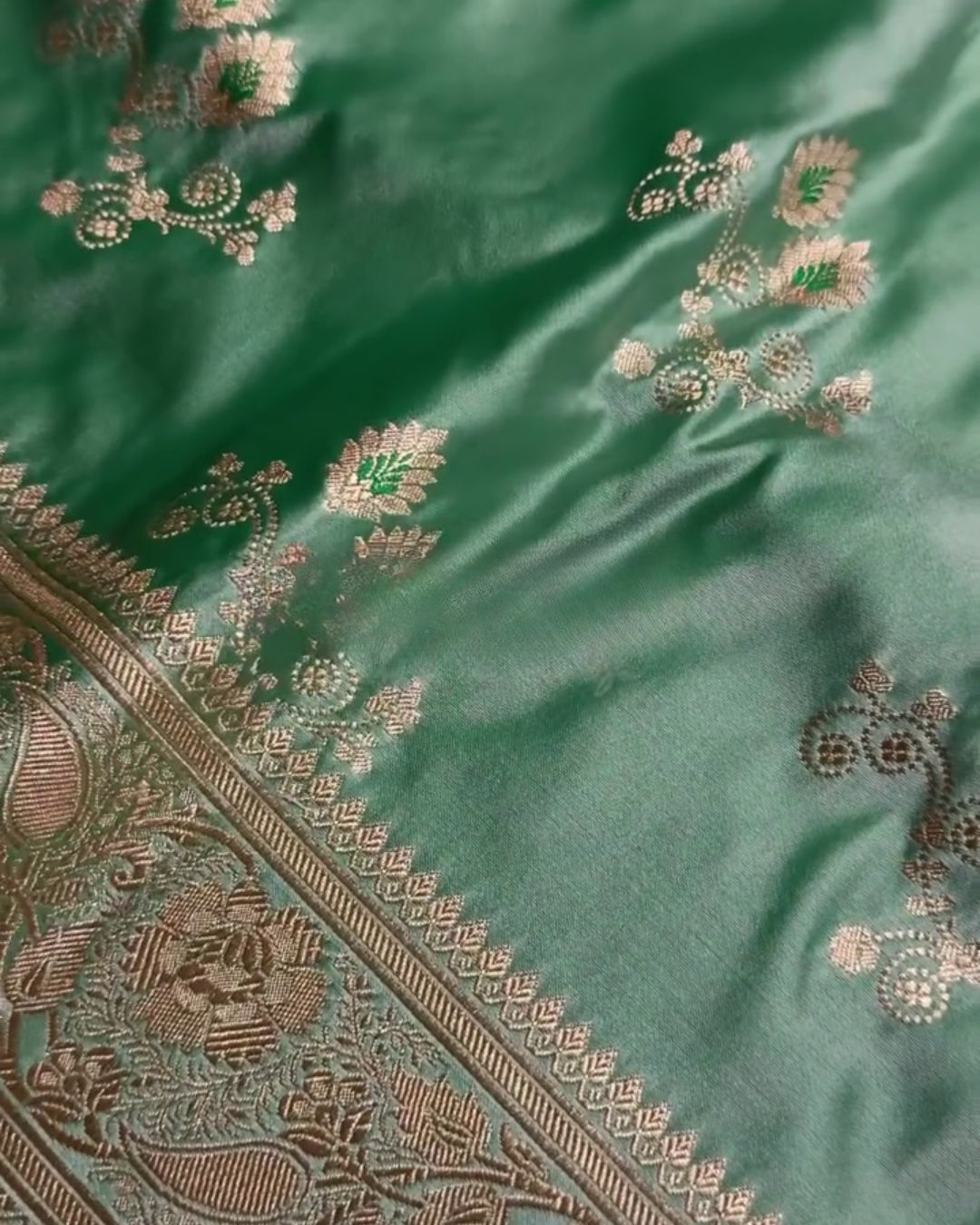 Bahula - Mint Green Banarasi Silk Saree with Zari Floral Weave